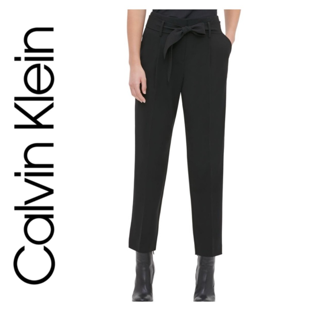CALVIN KLEIN Black Paperbag Waist Trousers Pants Size 8